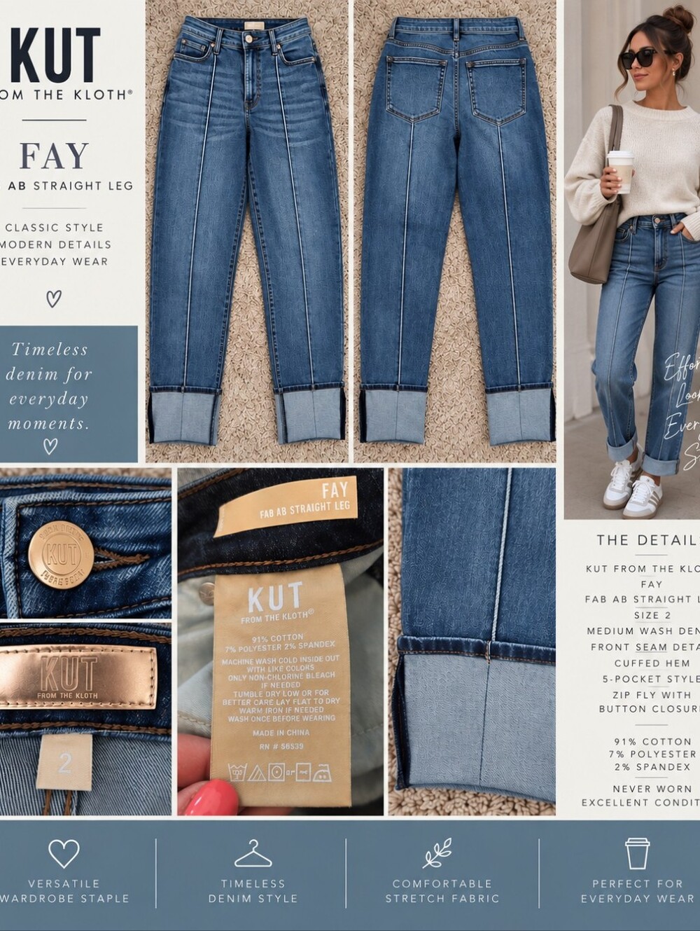 ✨ KUT From The Kloth Fay Fab Ab Straight Leg Jeans – Size 2
